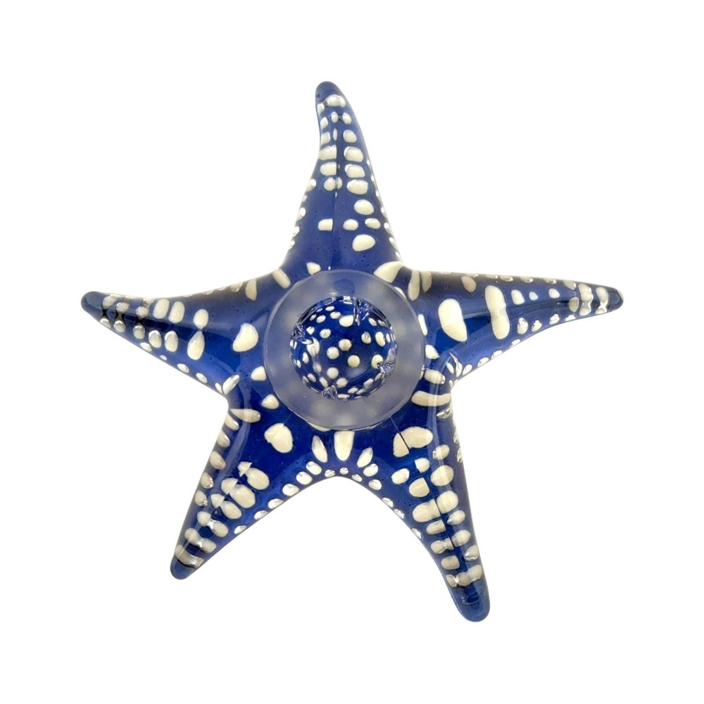Starfish Candle Holders Blue Glass Luminarc France Vintage Pair Coastal Beach - Picture 2 of 5